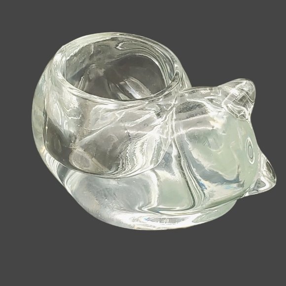VTG‎ Indiana Glass Sleeping Cat Votive 5" Crystal Candle Holder Paper Weight USA - Picture 3 of 7